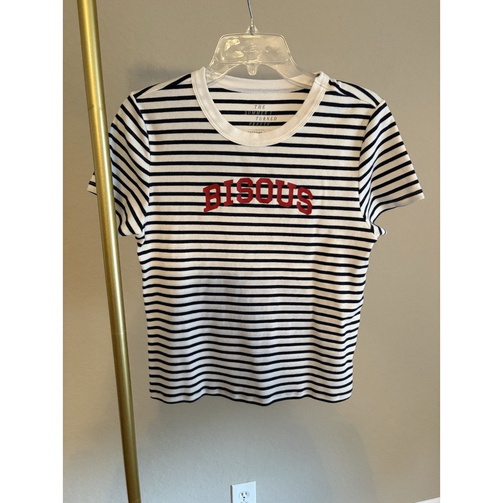 AE Women's Summer I Turned Pretty Bisous Striped TShirt Size XL Preppy Nautical